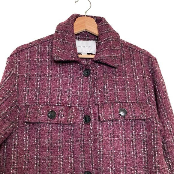 Amour Vert Tweed Upcycled Acrylic Blazer Purple Plaid Women Size XS Oversized - Picture 3 of 11